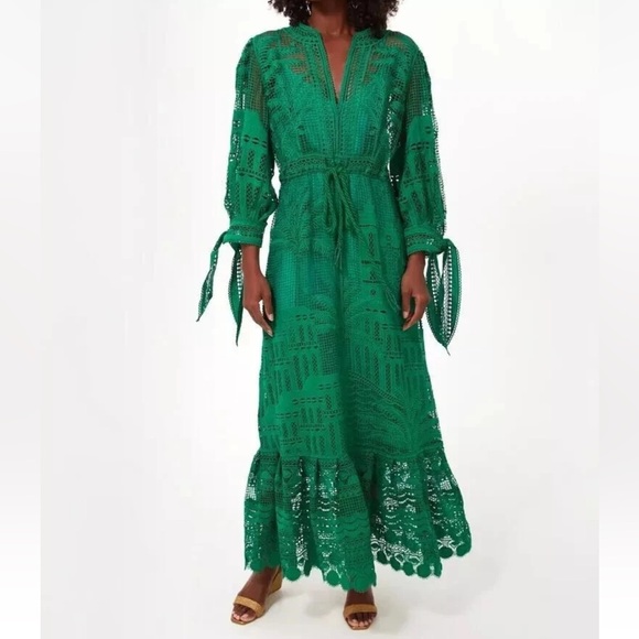 Like New House of Harlow 1960 Dress Morada boa Guipure emerald green lace sz Sm - Picture 11 of 12